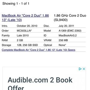 MacBook Air laptop 13 inch screen A1369